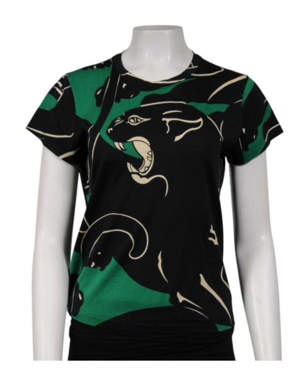 Valentino Womens Panther Jaguar T Shirt Size  Large Top Green Black Cotton